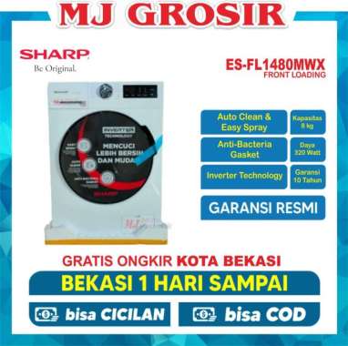 MESIN CUCI FRONT LOADING SHARP ES-FL 1480 MWX 8 kg 1 TABUNG