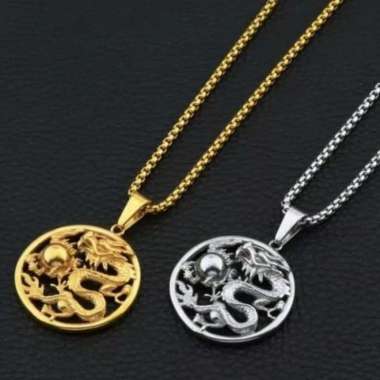 Kalung Titanium Pria Liontin Naga stainlessteel original