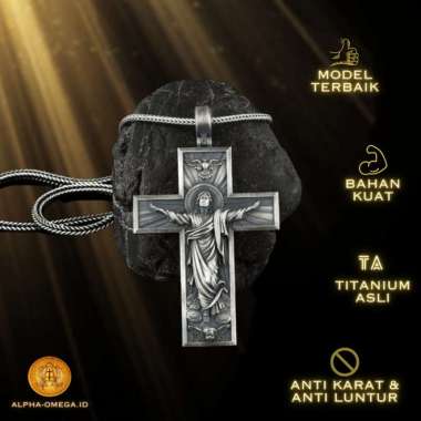 Kalung Salib Gambar Tuhan Yesus Titanium | Kristen Katolik
