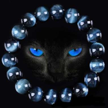 Gelang Batu Natural Tiger Eye Biru / Blue Tiger Eye 8mm Grade AAA 18