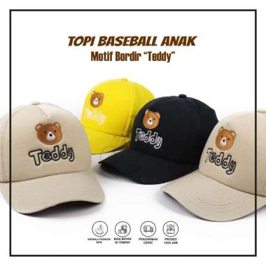 Topi Anak Bordir Teddy / Topi Anak Laki Laki Perempuan Teddy - Kuning