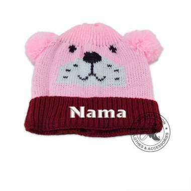 Topi Bayi Kupluk Rajut Motif Lion Gratis Bordir Nama Anak Bordir Nama Baby Pink