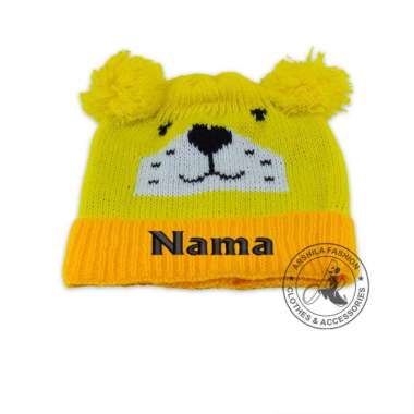 Topi Bayi Kupluk Rajut Motif Lion Gratis Bordir Nama Anak Bordir Nama Kuning