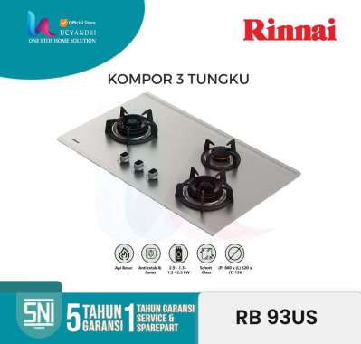 Built Gas Hob Rinnai Kompor Gas Tanam 3 Tungku RB-93US STAINLESS