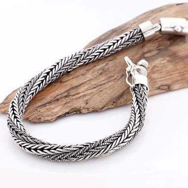 Gelang Rantai Pria Keren Tulang Naga Kombi Perak Bali 925 Davincio 18 CM