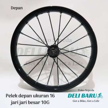 Pelek jadi model JARI BESAR 10G DEPAN Wheelset ukuran 16 Velg besi warna hitam sepeda anak ukuran 16