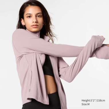 UNIQLO AIRism Jaket wanita Ritsleting Full Zip Jacket kerah tegak high neck pink XL
