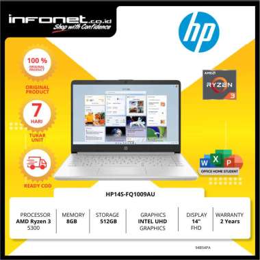 HP 14S-FQ1009AU RYZEN 3 5300 8GB 512GB 14" FHD W11 OHS SILVER