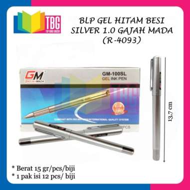 3 PCS BALLPOINT GEL HITAM BESI SILVER 1.0 GAJAH MADA PULPEN BOLPEN BOLPOIN (R-4073)