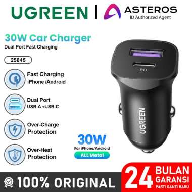 UGREEN Car Charger Mobil USB A + PD Type C Fast Charging 30w 25845 30W