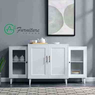 Bufet Minimalis Warna Putih Elllis - Kayu Mahoni