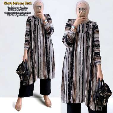 Chevy Set Long Tunik - One Set Wanita Kekinian Rayon Premium Baju Setelan Wanita Celana Kulot OOTD C