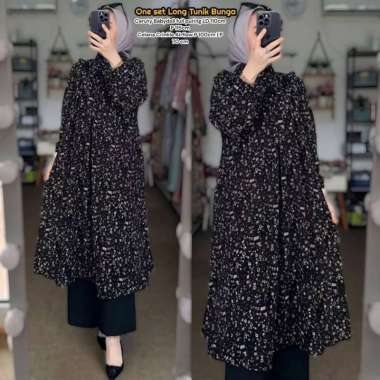 Chevy Set Long Tunik - One Set Wanita Kekinian Rayon Premium Baju Setelan Wanita Celana Kulot OOTD B