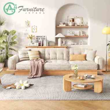 Sofa Tamu Santai Model Japandise 3 Dudukan Dengan Bantalan - Kayu Jati