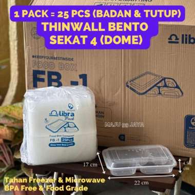 (25 PCS) Thinwall Sekat 4 (Tutup Dome) Plastik ukuran 22x14x4,5 cm Bening