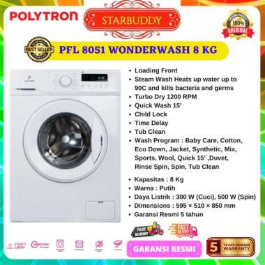 MESIN CUCI POLYTRON PFL8051. PFL 8051 FRONT LOADING 8 KG