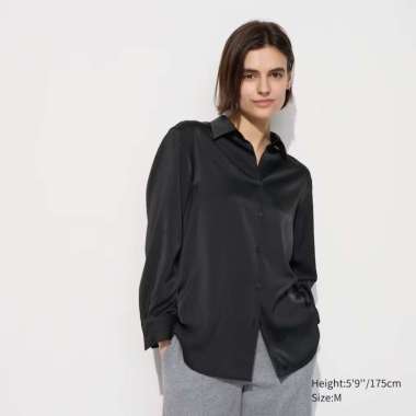 UNIQLO Blus Satin Blouse wanita Black XL