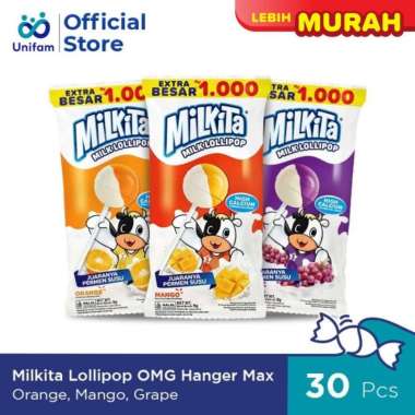 Milkita Permen Lolipop Susu Hanger Max - Milk Candy 1 Bag (Isi 30Pcs) - Jeruk, Mangga, Anggur OMG