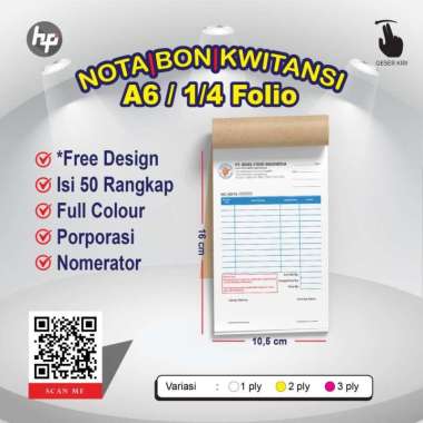 CETAK CUSTOM A6 NOTA / BON / KWITANSI / FAKTUR / SURAT JALAN Warna - 3 ply