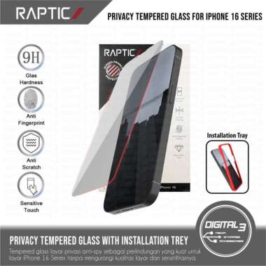 X-Doria Raptic Privacy Tempered Glass Anti-Spy Pelindung Layar iPhone 16 / 16 PRO / 16 PLUS / 16 PRO