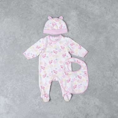 KENZO MULTI ANIMAL PINK BABY JUMPSUIT HAT & BIB GIFT SET 100% ORIGINAL 3M