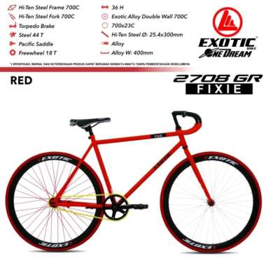Sepeda Fixie Exotic 2708 GR By Pacific 700C Rem Terpedo Red