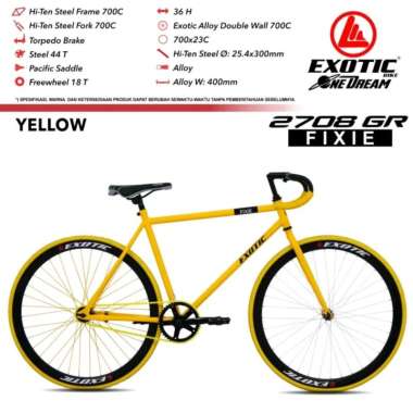 Sepeda Fixie Exotic 2708 GR By Pacific 700C Rem Terpedo Yellow
