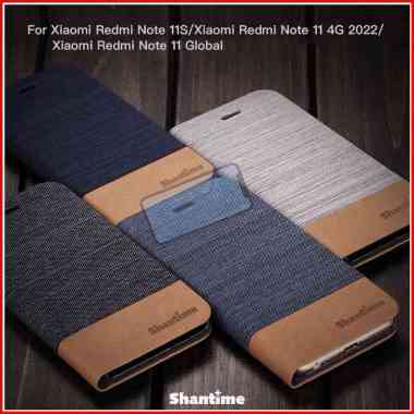 Xiaomi Redmi Note 11 4G Flip Case Luxury Canvas Leather Soft TPU Case Redmi Note 11 Gray