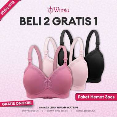 WIMIU PAKET HEMAT 3PCS BH Wanita Jumbo Bra Wanita Cup C D E Jumbo BH Tanpa Kawat Bra Beha Besar 1001