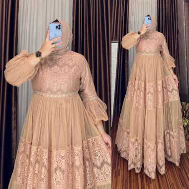 GAMIS BROKAT TILE MEWAH DRESS PESTA CANTIK GAMIS PESTA MODEL TERBARU BURKAT CANTIK Ld110cm (Standard