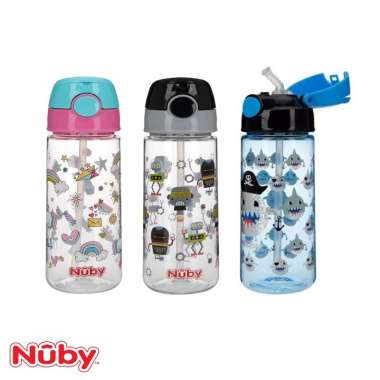 Nuby Tritan Straw Cup 18oz Flip It Active Water Canteen Botol Minum Anak dengan Sedotan Robot