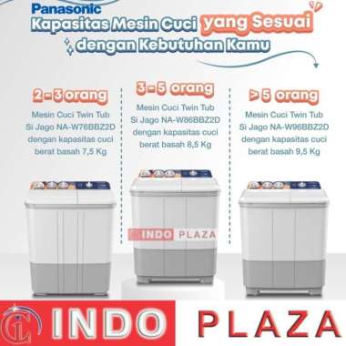 MESIN CUCI PANASONIC 2 TABUNG 7.5 Kg / 8.5 Kg / 9.5 Kg LOW WATT NAW96BBZ2=9.5KG