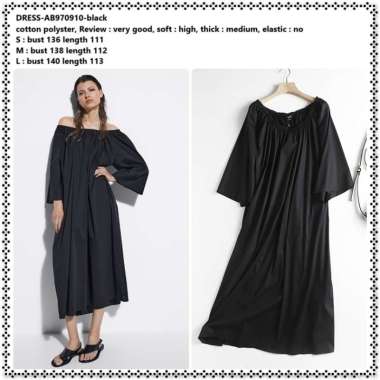 AB970910 Loose Oversize Dress Midi Sabrina Pesta Wanita Korea Import Hitam Black Jumbo Big Size
