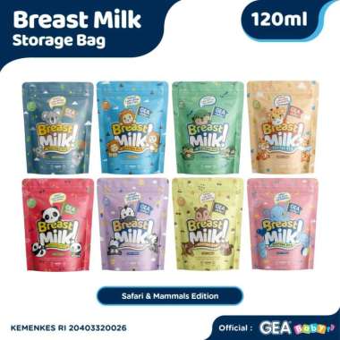 GEA Baby Premium Breast Milk Storage Bag 120ml Pouch Safari & Mammals Lion