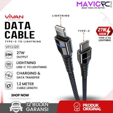 VIVAN VFCL120 Kabel Cable Data Charger Type-C To lightning 27W Fast Charging 120cm - Garansi Resmi 1