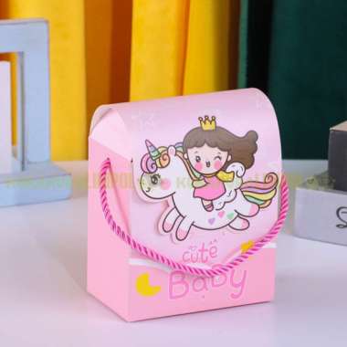 Hampers Goodie Bag Tas Bingkisan Snack Makanan Paper Bag Ulang Tahun Motif Kartun Unicorn Pink