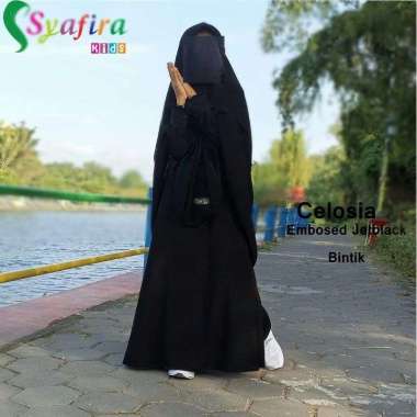 Gamis Set Celosia moms & kids by Syafira | Gamis Embos Jaguard M Jetblack kids