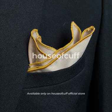 Houseofcuff pocket square handkerchief sapu tangan LINEN cream list kuning 40x40