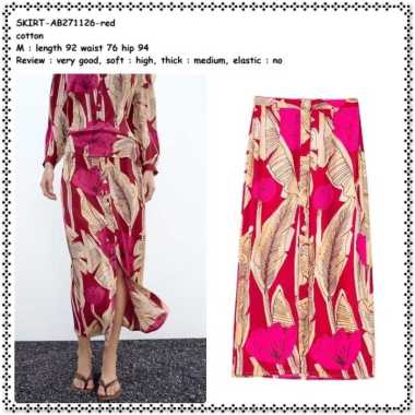 AB271126 Rok Maxi Panjang Pesta Pantai Bunga Summer Kancing Belah Depan Wanita Korea Import Merah Re