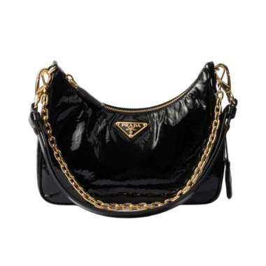 [12.12 Dealcember] Prada Re-Edition Naplak Patent Leather with Chain Mini Shoulder Bag Black Black
