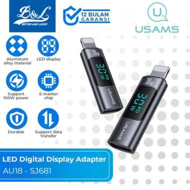 USAMS AU18 LED Display Adapter Female Type-C to Lightning/Type-C C to Lightning