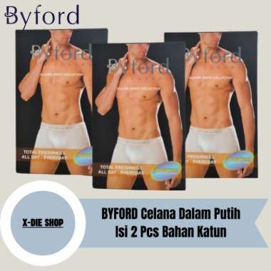 Celana Dalam Boxer Shorty BYFORD Putih 2 Pcs All White Bahan Katun Anti Bakteria XXL