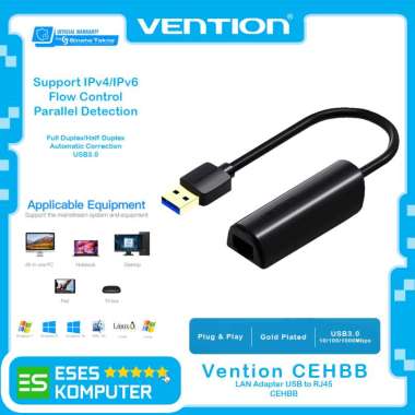 LAN Adapter Vention V-CEHBB USB to LAN RJ45 Ethernet High Speed for Mac Windows