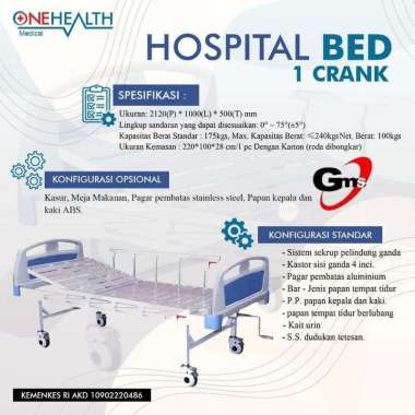 Onehealth Hospital Bed 1 Crank ABS / Ranjang Pasien 1 Crank