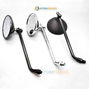 Spion Motor Yamaha Honda Retro Bulat Panjang Pendek Hitam