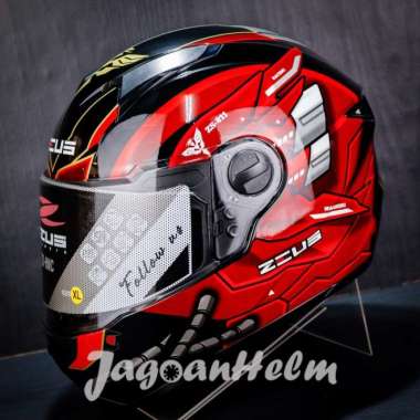 ZEUS HELM ZS811C FLAT | BLACK AL54 RED | ZS811 C FREE SMOKE VISOR M