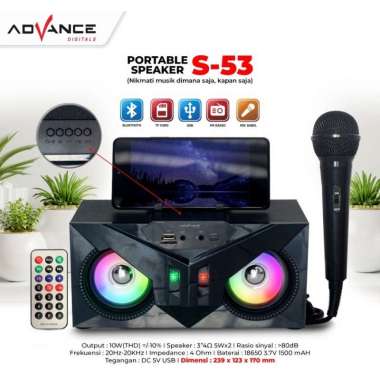 Share: Speaker Advance S53 S 53 BT Bluetooth Plus Mic Karaoke / Speaker Karaoke Portable Advance Spe