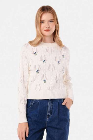 MINIMAL - Maddy - Sweater Rajut Embroidery - White XL White