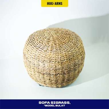 HUGeARNS - Sofa Bulat Anyaman Seagrass Pandan / Bantal Sofa Pouffe / Kursi Sofa Bulat / Kursi Stool 