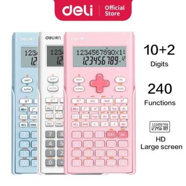 Deli Scientific Calculator/ Kalkulator Ilmiah 12 Digit 240 Fungsi 1700 Merah Muda